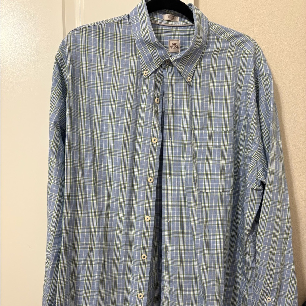 Peter Millar Blue and Green Checkered Shirt